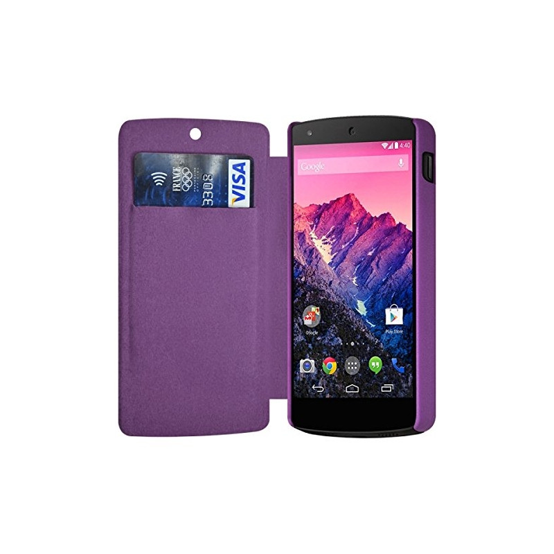 Coque Housse Etui à rabat latéral et porte-carte pour LG Google Nexus 5 couleur Violet + Film de Protection