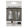 Chargeur voiture allume cigare USB avec câble data couleur blanc pour HTC : Desire C / Explorer / One V / Raider 4G /