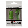 Chargeur voiture allume cigare USB avec câble data couleur vert pour HTC : Desire C / Explorer / One V / Raider 4G /