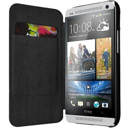 Coque Housse Etui à rabat latéral et porte-carte couleur Noir pour HTC One M7 + Film de Protection
