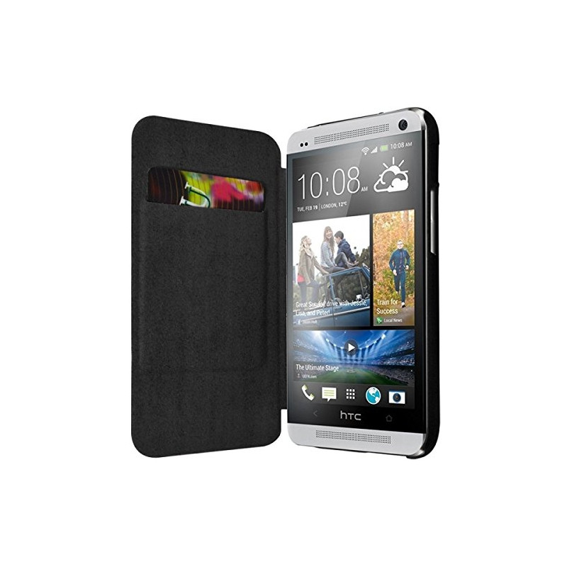 Coque Housse Etui à rabat latéral et porte-carte couleur Noir pour HTC One M7 + Film de Protection