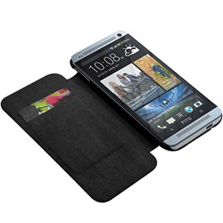 Etui à rabat latéral et porte-carte couleur Noir pour HTC One M7 + Film de Protection