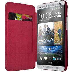Etui à rabat latéral et porte-carte couleur Rose Fushia pour HTC One M7 + Film de Protection