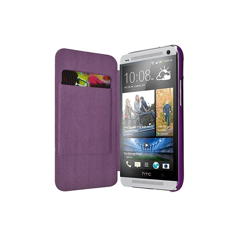 Etui à rabat latéral et porte-carte couleur Violet pour HTC One M7 + Film de Protection