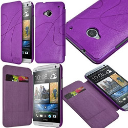 Etui à rabat latéral et porte-carte couleur Violet pour HTC One M7 + Film de Protection