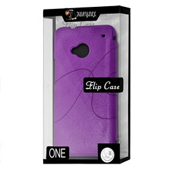 Coque Housse Etui à rabat latéral et porte-carte couleur Violet pour HTC One M7 + Film de Protection