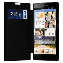 Etui à rabat latéral et porte-carte Noir pour Huawei Ascend G740 + Film de Protection