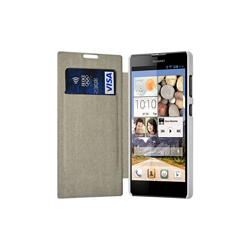 Etui à rabat latéral et porte-carte Blanc pour Huawei Ascend G740 + Film de Protection