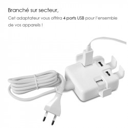Chargeur Secteur 4 ports USB 40W pour Smartphones et Tablette