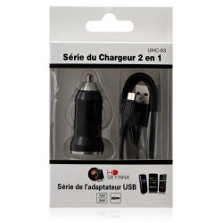 Chargeur Auto avec câble data noir pour Samsung Galaxy Note 6, Galaxy Alpha 