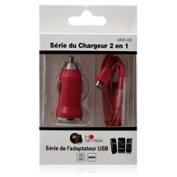 Chargeur Auto avec câble data rouge pour Samsung Galaxy J5, Galaxy J3, Galaxy J7 