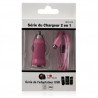 Chargeur voiture allume cigare USB avec câble data couleur rose pour HTC : Desire C / Explorer / One V / Raider 4G /