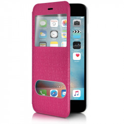 Etui Doube Fenêtre Fonction Support Couleur Rose Fushia pour Apple iPhone 6 Plus