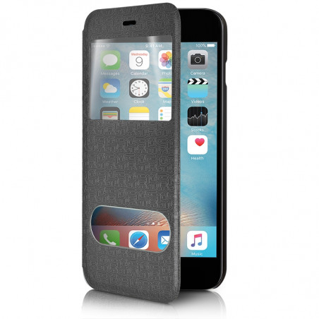 Etui Doube Fenêtre Fonction Support Couleur Gris pour Apple iPhone 6 Plus