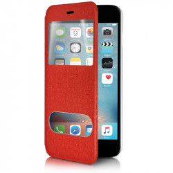 Etui Doube Fenêtre Fonction Support Couleur Rouge pour Apple iPhone 6 Plus