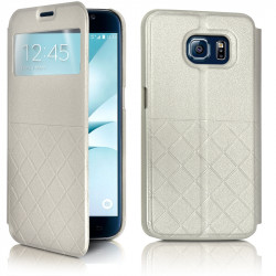 Housse Coque Etui S-View Fonction Support Couleur or pour Samsung Galaxy S6 