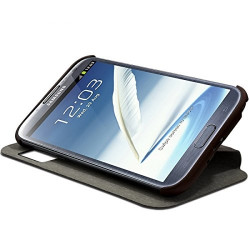 Housse Coque Etui S-View à Rabat Latéral Fonction Support Couleur Marron pour Samsung Galaxy Note 2 + Film