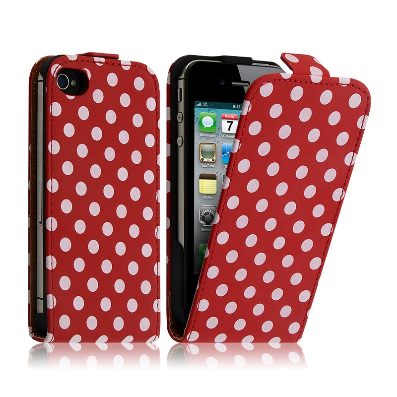 Housse Coque Etui Pour Apple iPhone 4/4S Motif à Points Couleur Rouge