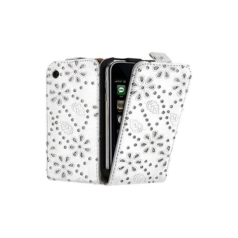 Housse Coque Etui Portefeuille pour Apple iPhone 3G/3GS Style Diamant Couleur Blanc