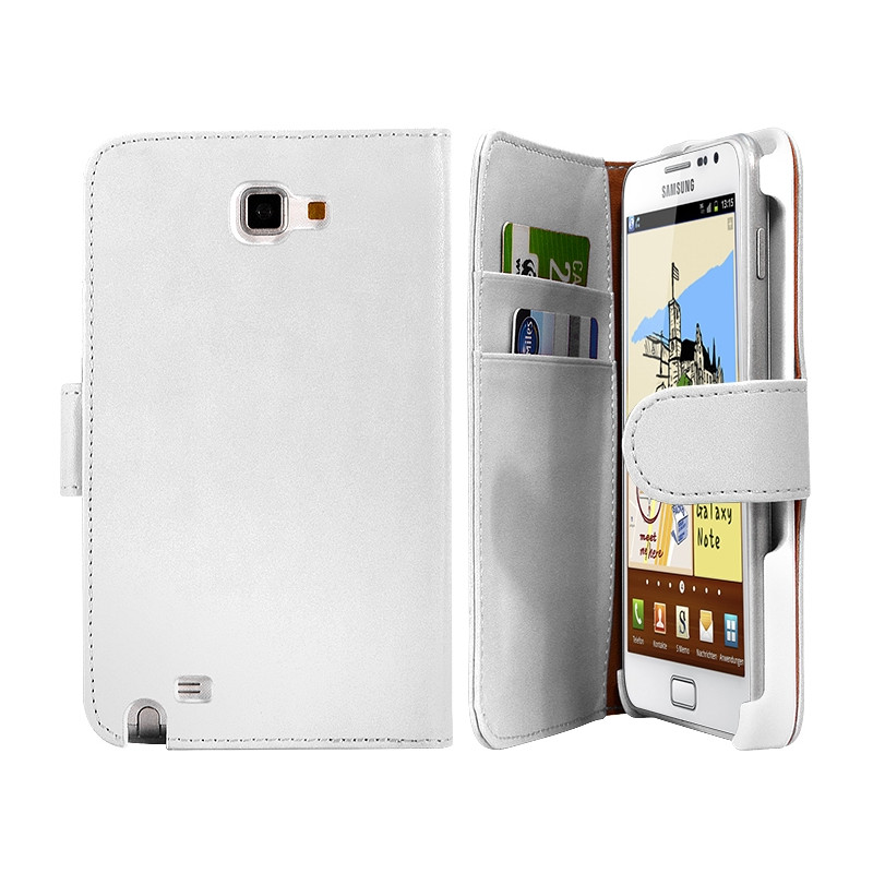 Housse Coque Etui Portefeuille pour Samsung Galaxy Note Couleur Blanc 