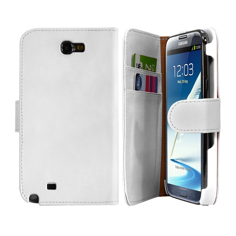 Housse Coque Etui Portefeuille pour Samsung Galaxy Note 2 Couleur Blanc