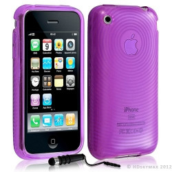 Housse étui coque en gel transparent pour Apple Iphone 3G/3Gs motif cercle couleur violet + mini stylet