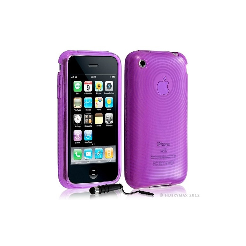 Housse étui coque en gel transparent pour Apple Iphone 3G/3Gs motif cercle couleur violet + mini stylet