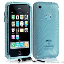 Housse étui coque en gel transparent pour Apple Iphone 3G/3Gs motif cercle couleur bleu + mini stylet