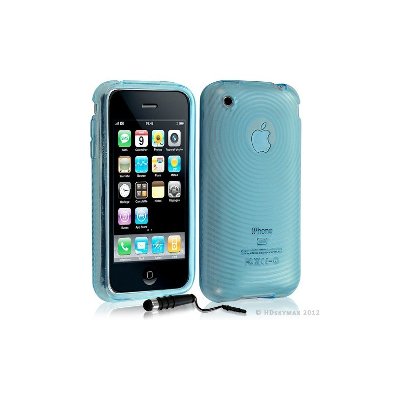 Housse étui coque en gel transparent pour Apple Iphone 3G/3Gs motif cercle couleur bleu + mini stylet