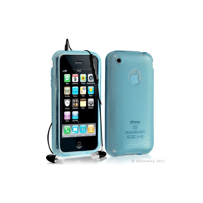 Housse étui coque en gel transparent pour Apple Iphone 3G/3Gs motif cercle couleur bleu + kit piéton