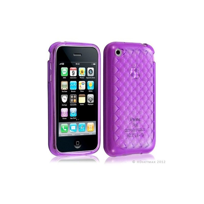 Housse étui coque en gel transparent pour Apple Iphone 3G/3Gs motif damier couleur violet