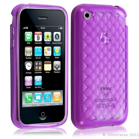 Housse étui coque en gel transparent pour Apple Iphone 3G/3Gs motif damier couleur violet