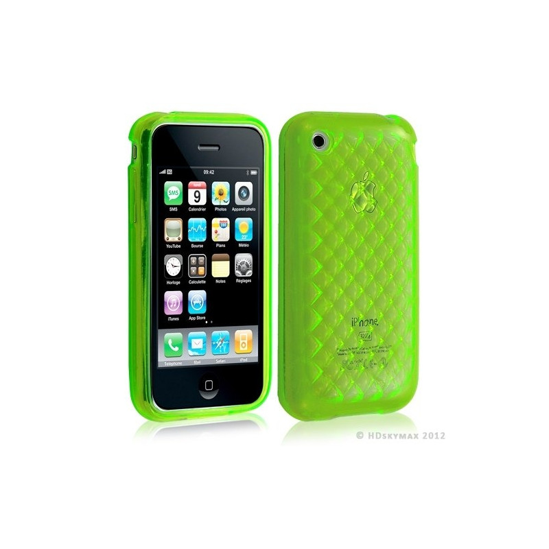 Housse étui coque en gel transparent pour Apple Iphone 3G/3Gs motif damier couleur vert