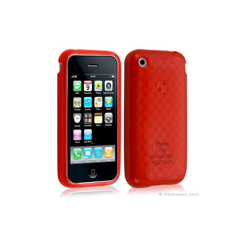 Housse étui coque en gel transparent pour Apple Iphone 3G/3Gs motif damier couleur rouge