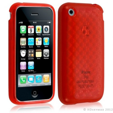 Housse étui coque en gel transparent pour Apple Iphone 3G/3Gs motif damier couleur rouge