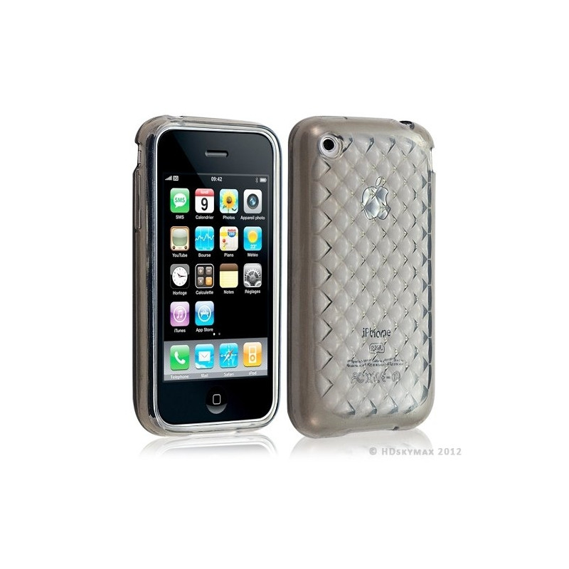 Housse étui coque en gel transparent pour Apple Iphone 3G/3Gs motif damier couleur gris