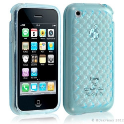 Housse étui coque en gel transparent pour Apple Iphone 3G/3Gs motif damier couleur bleu