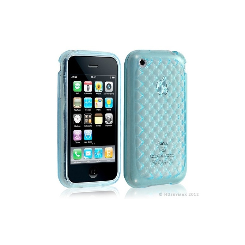 Housse étui coque en gel transparent pour Apple Iphone 3G/3Gs motif damier couleur bleu