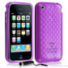 Housse étui coque en gel transparent pour Apple Iphone 3G/3Gs motif damier couleur violet + mini stylet