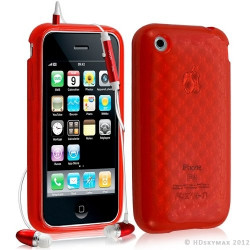 Housse étui coque en gel transparent pour Apple Iphone 3G/3Gs motif damier couleur rouge + kit piéton