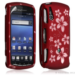 Housse coque rigide complète pour Sony Ericsson Xperia Play couleur rouge avec motif fleur + film ecran