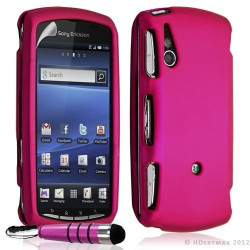 Housse coque rigide complète pour Sony Ericsson Xperia Play couleur rose fuschia + Stylet + film ecran