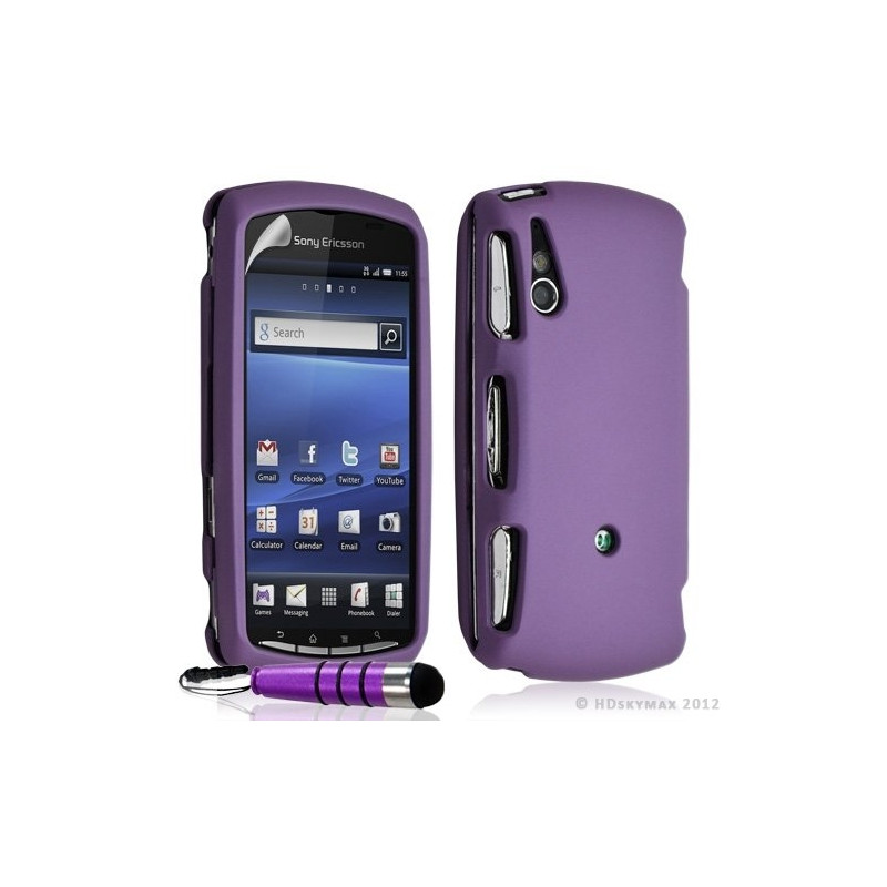 Housse coque rigide complète pour Sony Ericsson Xperia Play couleur violet + Stylet + film ecran