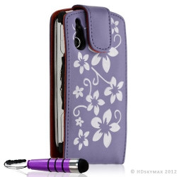Housse coque étui pour Sony Ericsson Xperia Play motif fleur couleur violet + Mini Stylet + Film protecteur