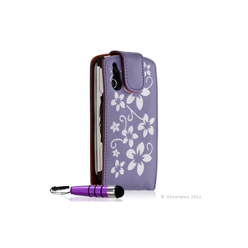 Housse coque étui pour Sony Ericsson Xperia Play motif fleur couleur violet + Mini Stylet + Film protecteur