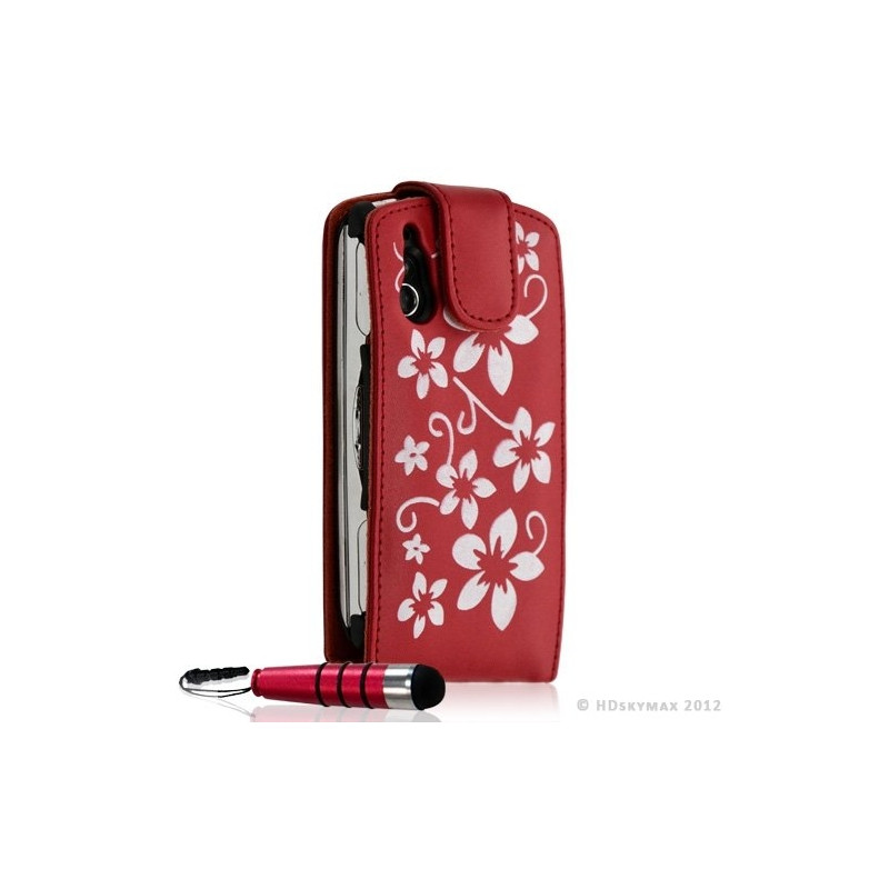 Housse coque étui pour Sony Ericsson Xperia Play motif fleur couleur rouge + Mini Stylet + Film protecteur