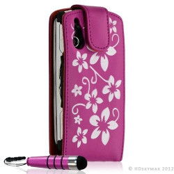 Housse coque étui pour Sony Ericsson Xperia Play motif fleur couleur rose fuschia + Mini Stylet + Film protecteur