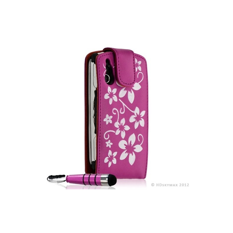 Housse coque étui pour Sony Ericsson Xperia Play motif fleur couleur rose fuschia + Mini Stylet + Film protecteur