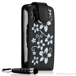 Housse coque étui pour Sony Ericsson Xperia Play motif fleur couleur noir + Mini Stylet + Film protecteur