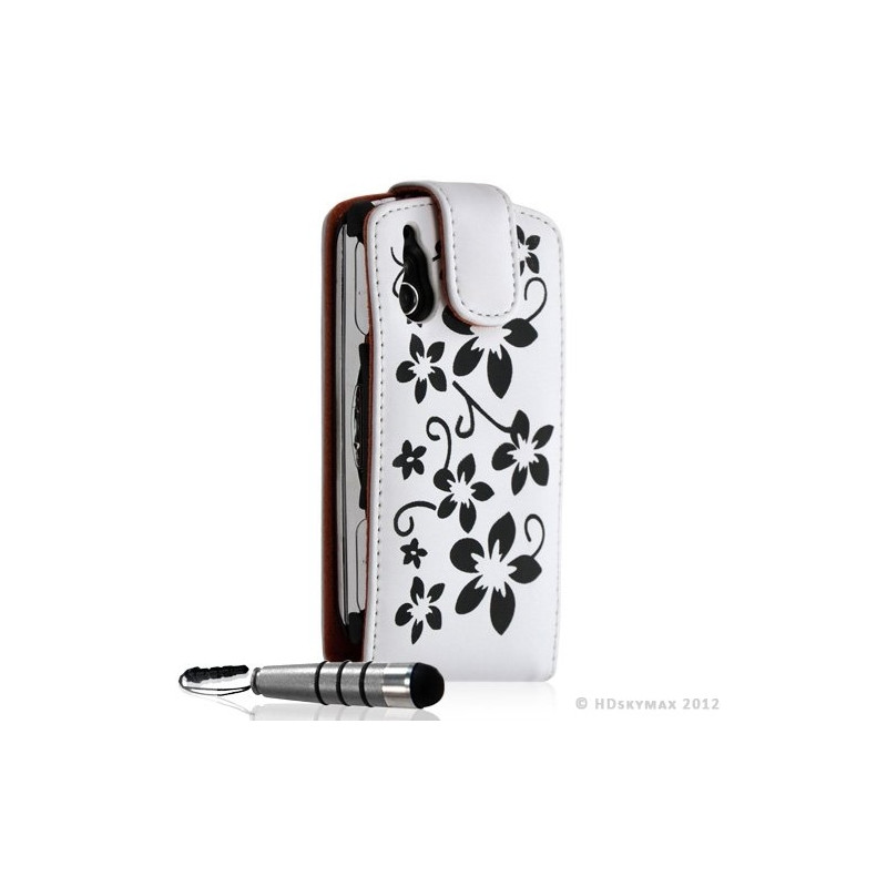 Housse coque étui pour Sony Ericsson Xperia Play motif fleur couleur blanc + Mini Stylet + Film protecteur